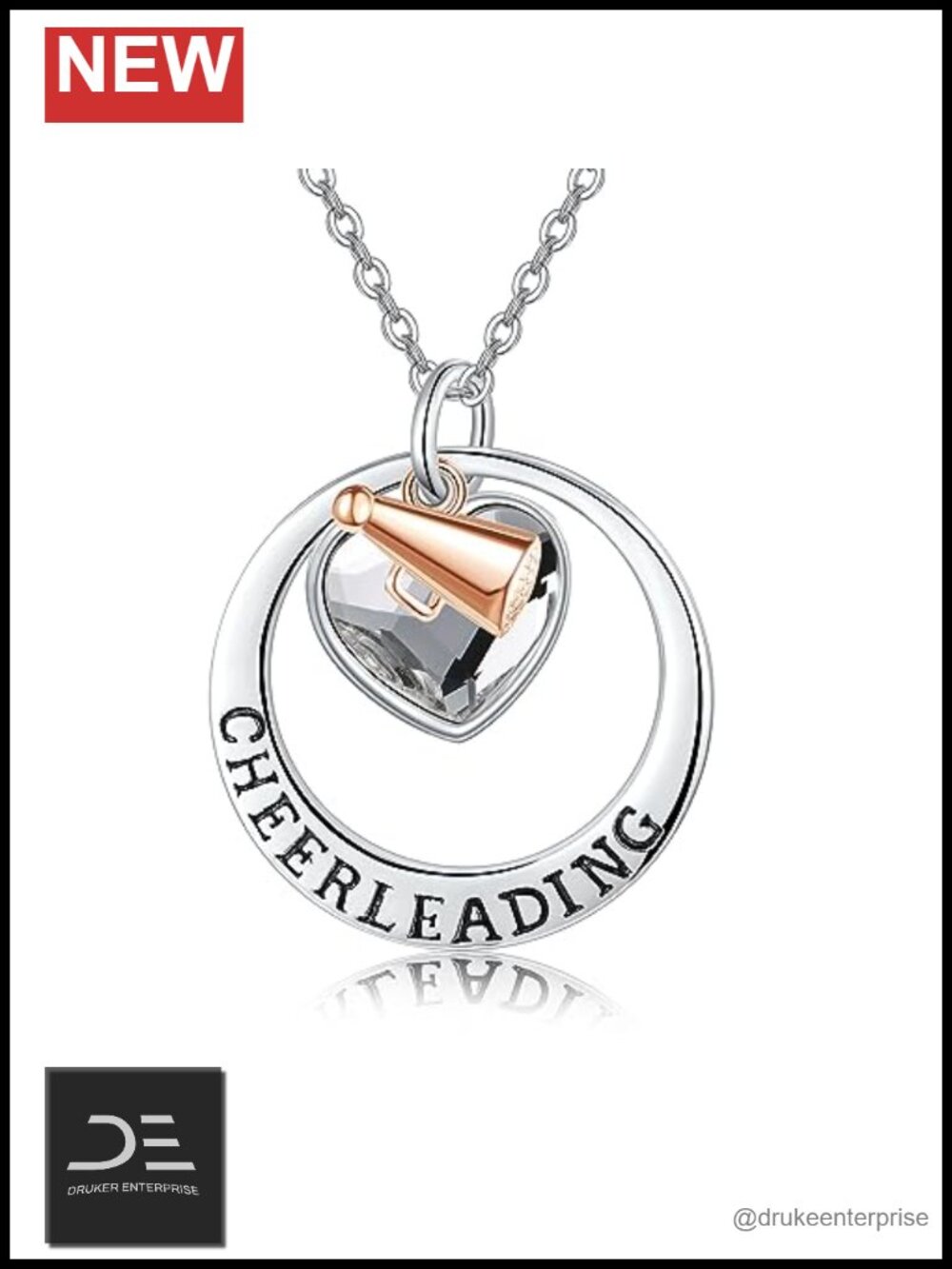 Sterling Silver Cheerleading Pendant Necklace Adjustable 18in Women Sport Fan
